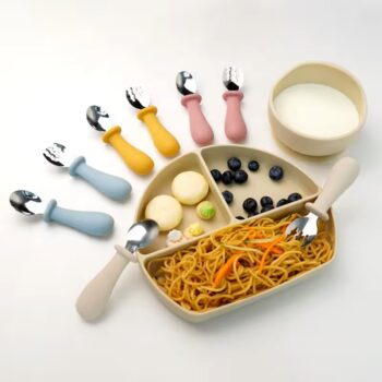 قاشق و چنگال سیلیکونی سرفلزی کودک مدل ASE843