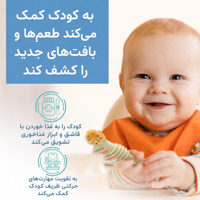 کمک قاشق پری اسپون سیلیکونی کودک دو عددی مدل ASR844 به غذا خوردن مستقل و تقویت مهارت حرکتی