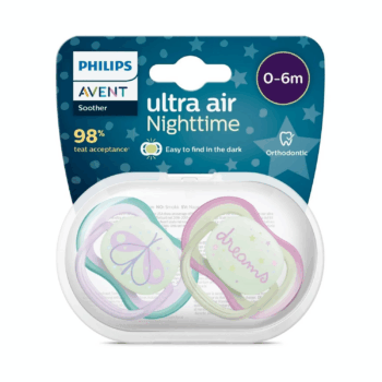 پستانک شب‌تاب ۰ تا ۶ ماه دوتایی فیلیپس اونت PHILIPS AVENT سری UltraAir مدل SCF376/19