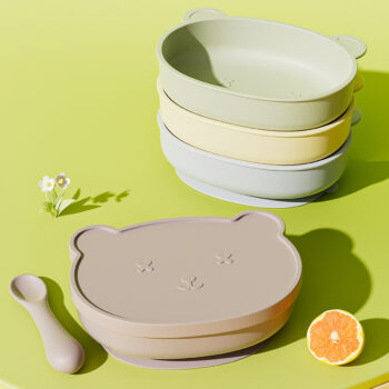 ست کاسه سیلیکونی درپوش دار کودک مدل خرسی به همراه قاشق - AST566