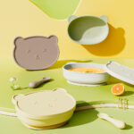 ست کاسه سیلیکونی درپوش دار کودک مدل خرسی به همراه قاشق - AST566-02