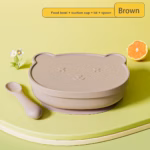 ست کاسه سیلیکونی درپوش دار کودک مدل خرسی به همراه قاشق - AST566-04