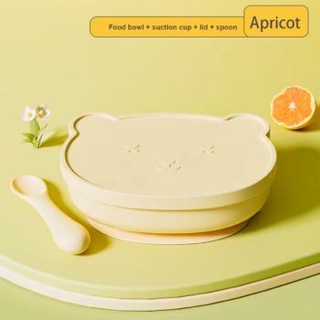 ست کاسه سیلیکونی درپوش دار کودک مدل خرسی به همراه قاشق - AST566-06