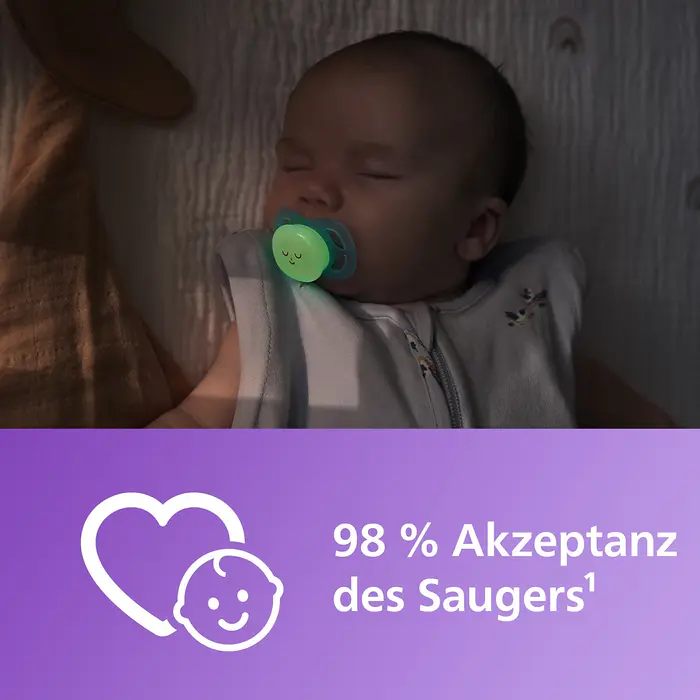 پستانک ارتودنسی شب‌تاب 0 تا 2 ماه دوتایی فیلیپس اونت PHILIPS AVENT سری UltraStart مدل SCF075/08 درصد پذیرش کودک