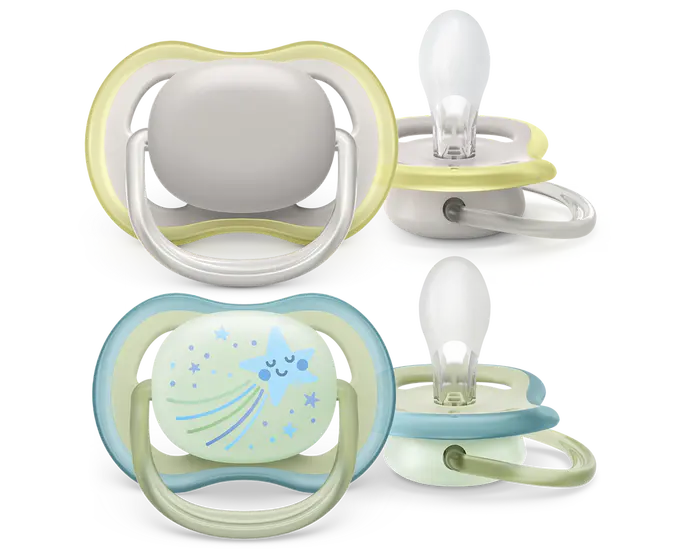 پستانک ارتودنسی ۰تا۶ ماه دوتایی شب و روز فیلیپس اونت PHILIPS AVENT سری UltraAir مدل SCF085/69 در کنار هم