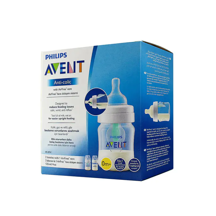 بسته بندی شیشه شیر کلاسیک ۱۲۵ میلی‌لیتر دوتایی با سوپاپ AirFree فیلیپس اونت سری AntiColic
