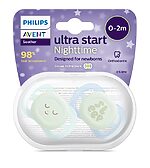 پستانک ارتودنسی شب‌تاب 0 تا 2 ماه دوتایی فیلیپس اونت PHILIPS AVENT سری UltraStart مدل SCF075/08