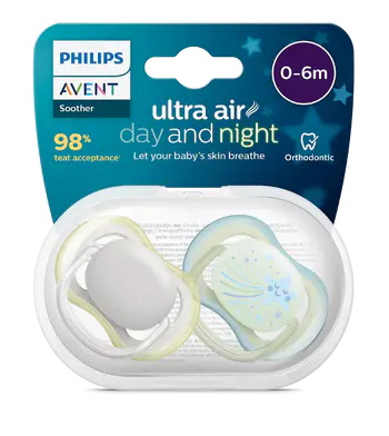 پستانک ارتودنسی ۰تا۶ ماه دوتایی شب و روز فیلیپس اونت PHILIPS AVENT سری UltraAir مدل SCF085/69