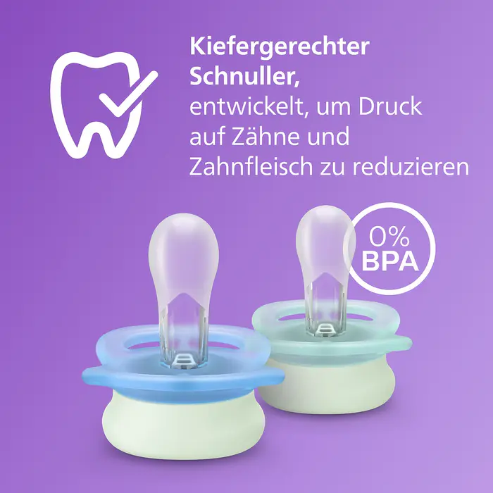 پستانک ارتودنسی شب‌تاب 0 تا 2 ماه دوتایی فیلیپس اونت PHILIPS AVENT سری UltraStart مدل SCF075/08 بدون BPA