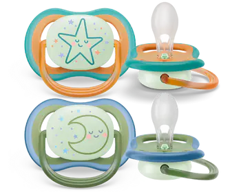 پستانک ارتودنسی شب تاب بالای ۱۸ ماه دوتایی فیلیپس اونت PHILIPS AVENT سری UltraAir مدل SCF376/23 ماه و ستاره