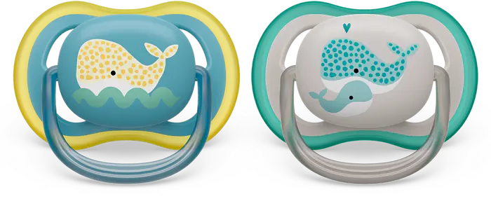 پستانک ارتودنسی بالای ۱۸ ماه دوتایی فیلیپس اونت PHILIPS AVENT سری UltraAir مدل SCF349/24 طرح وال زرد و آبی