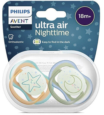 پستانک ارتودنسی شب تاب بالای ۱۸ ماه دوتایی فیلیپس اونت PHILIPS AVENT سری UltraAir مدل SCF376/23