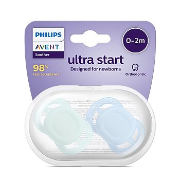 پستانک ارتودنسی ۰ تا ۲ ماه دوتایی فیلیپس اونت سری UltraStart مدل SCF075/02