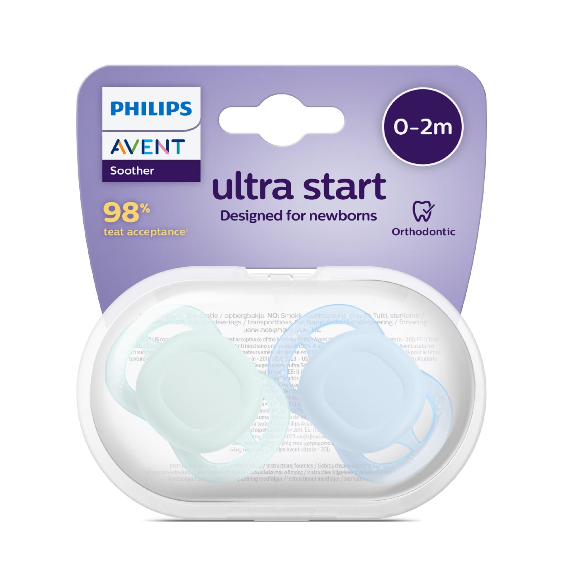philips-avent-ultra-start-pacifier-scf075-02-cover پستانک ارتودنسی ۰ تا ۲ ماه دوتایی فیلیپس اونت سری UltraStart مدل SCF075/02