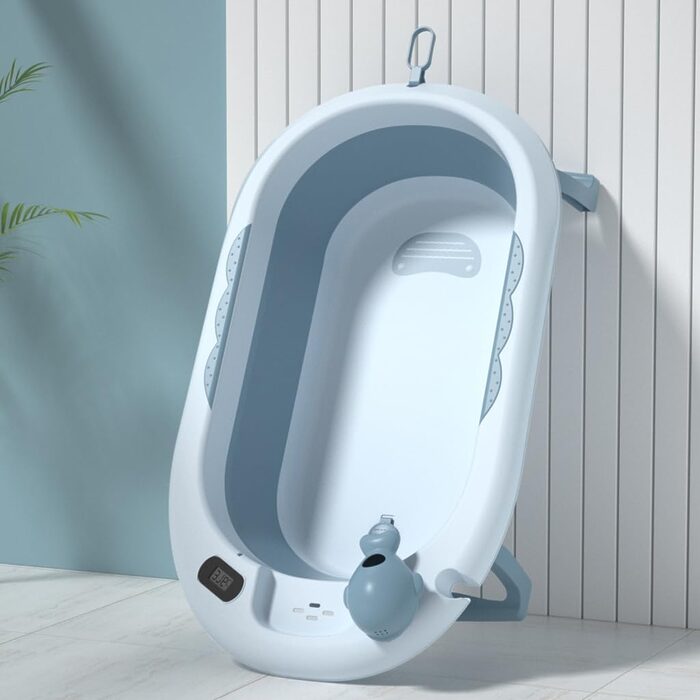 وان حمام کودک جمع‌شو پایه‌دار Ocean Bathtub مدل AST590 رنگ آبی با پایه‌های ضدلغزش و سنسور دمای آب