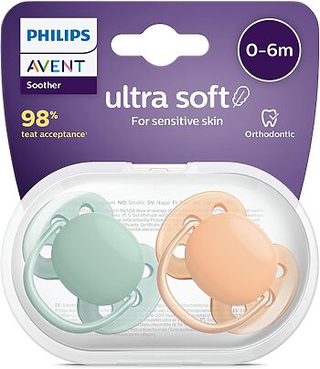 پستانک ارتودنسی ۰تا۶ ماه دوتایی فیلیپس اونت سری Ultrasoft مدل SCF091/03