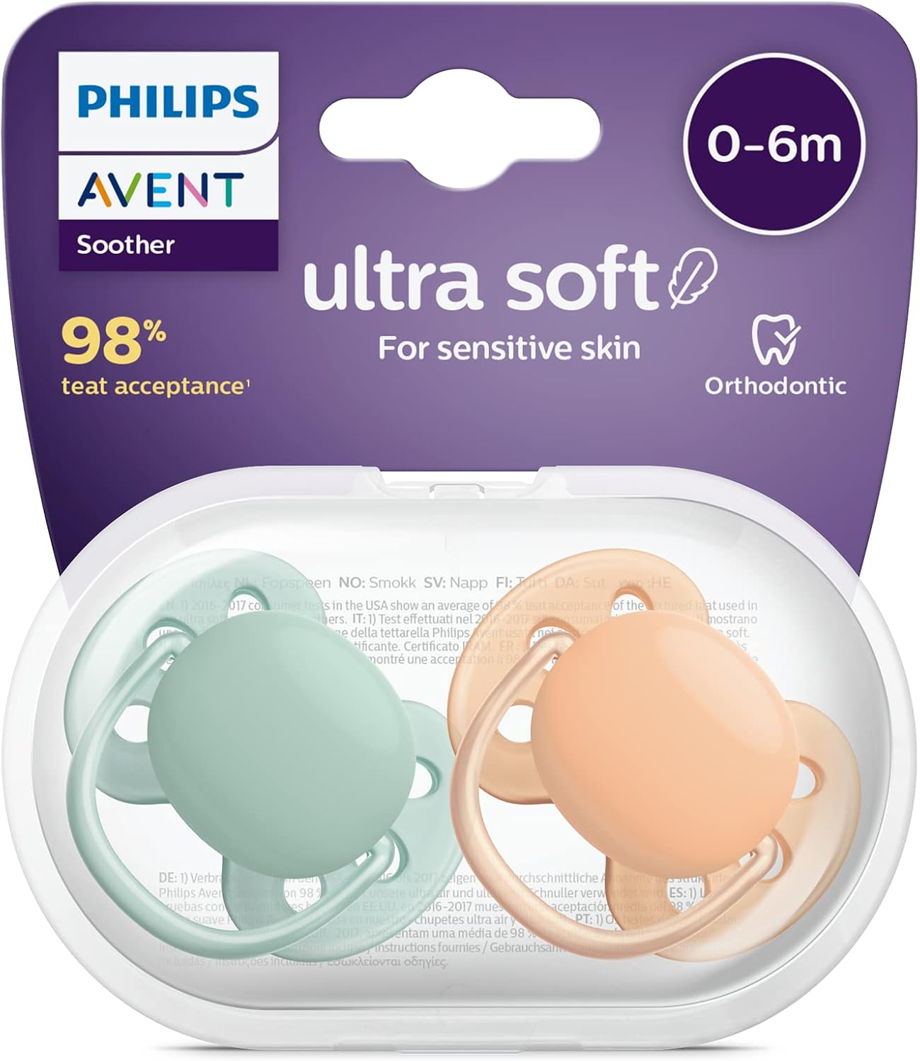 philips-avent-ultrasoft-pacifier-scf091-03-cover پستانک ارتودنسی ۰تا۶ ماه دوتایی فیلیپس اونت سری Ultrasoft مدل SCF091/03