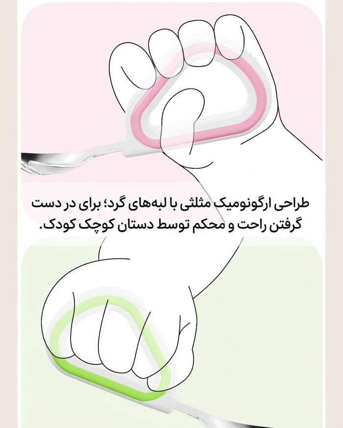 طراحی ارگونومیک دسته حلقه‌ای قاشق و چنگال آموزشی کودک AST859