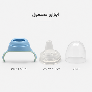 اجزای ست تبدیل شیشه شیر به لیوان آموزشی AST060 شامل دستگیره سرشیشه و درپوش