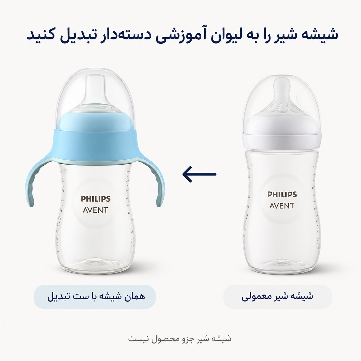 تبدیل شیشه شیر دهانه عریض به لیوان آموزشی دسته‌دار با ست AST060