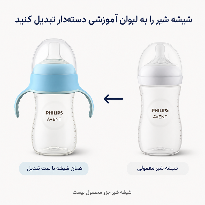 تبدیل شیشه شیر دهانه عریض به لیوان آموزشی دسته‌دار با ست AST060
